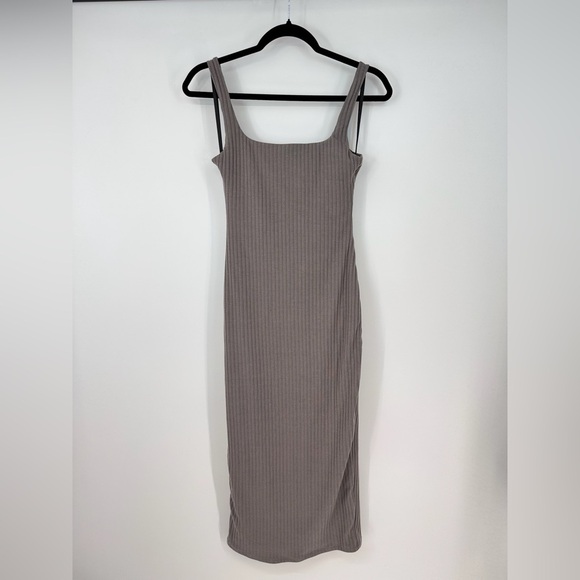 Hours Ribbed Front Cutout Square Neck Tanktop Strap Midi Dress - Picture 2 of 4
